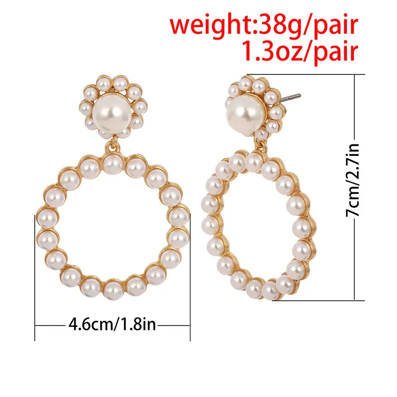 Qingwen Trendy Crystal Round Pendant Drop Earrings For Women Fashion Pearl Charm Statement Jewelry Wedding Earrings Female