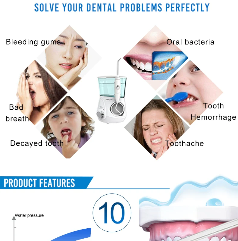 Waterpulse Dental Water Flosser Oral Irrigator Waterpick Dental Floss Water Irrigation Jet Dental Tooth Floss V600g 12
