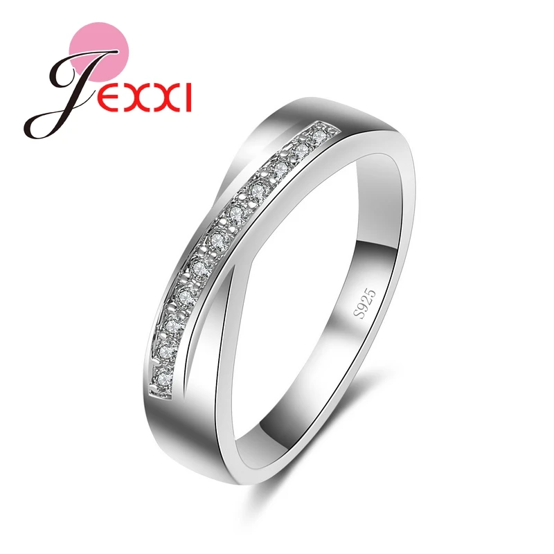 

JEXXI 2019 Fashion Jewelry Accessories Simple Rings For Lady S90 Silver CZ Wedding Engagement Rings For Women