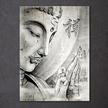 

1 Pcs Buddha Canvas Painting Zen Wall Pictures For Living Room Big Triptych Zen Calligraphy Posters And Prints