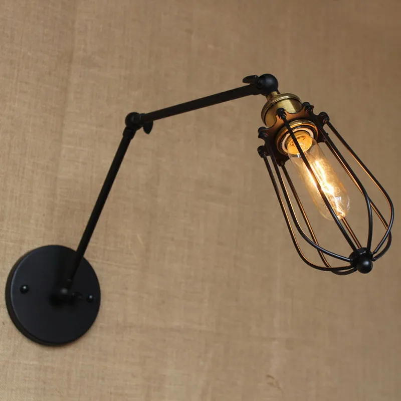 

new design fashion antique reto black swing arm wall lamp with wire ball for workroom bedside bedroom illumination sconce