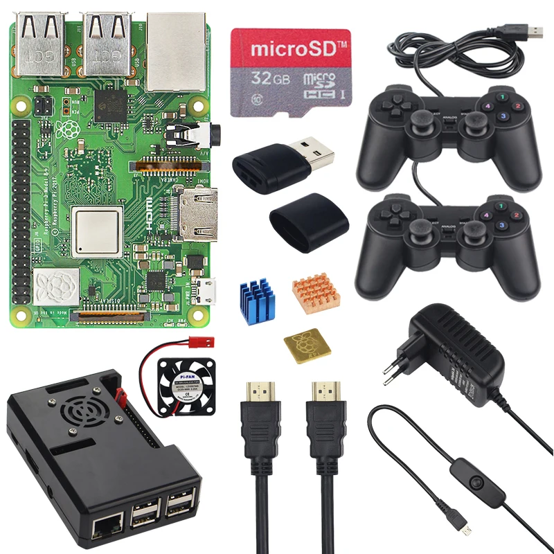 Великобритания Raspberry Pi 3 Model B + игровой комплект + 2 игровой контроллер + 32 г 16 г SD карта + чехол + 3A переключатель питания + теплоотвод + кабель HDMI
