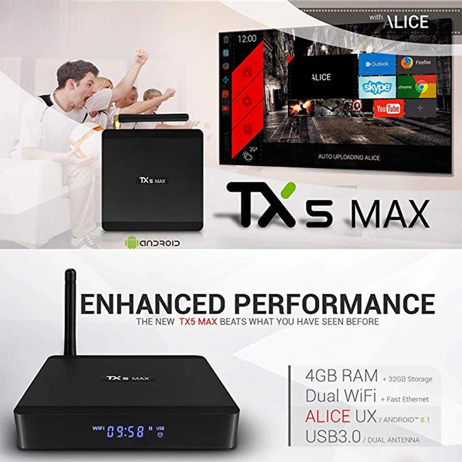

TX5 Max Smart TV Box Android 8.1 Amlogic S905X2 Quad Core BT4.2 Support Bluetooth Dual Wifi 4K H.265 Set Top Box Google Chrome