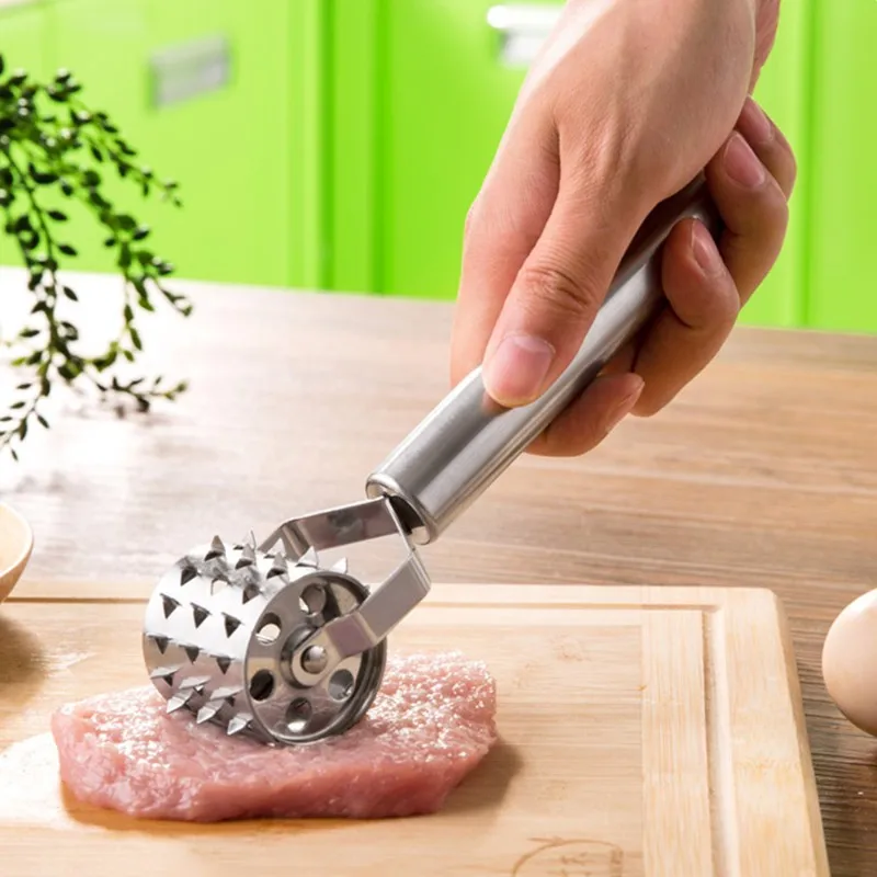 Rolling Meat Tenderizer Roller Stainless Steel Meat Mallet Household Kitchen Cooking Tool Steak Tenderizer Rolling Meat Grinder Hole Puncher 