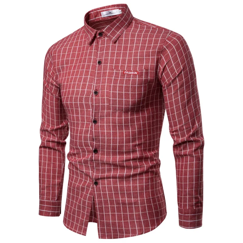 Drop Shipping Men Plaid Shirt Long Sleeve Flannel Shirts 2019 Fashion Casual Checkered Cotton Chemise Homme Man Clothes Black