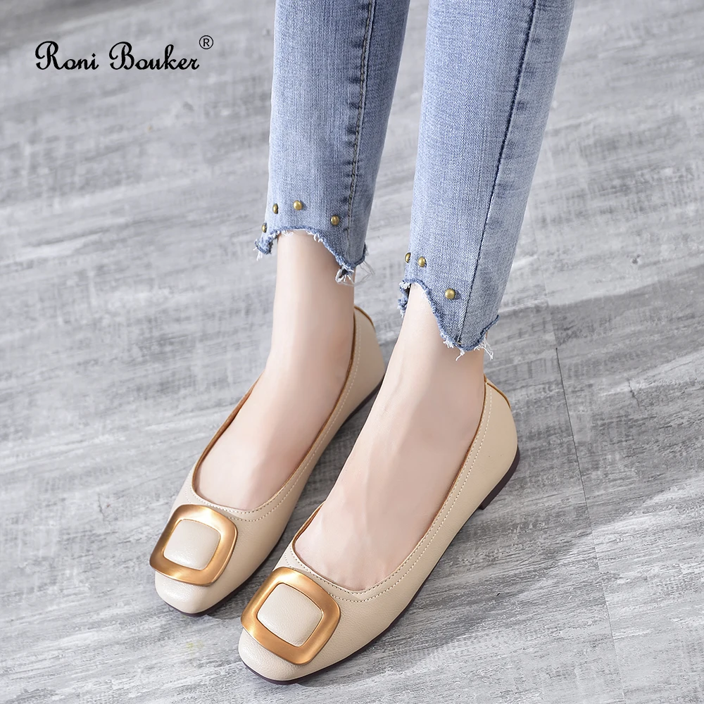 

Flat Shoes Women Fashion Square Toes Ladies Summer Autumn Slip-on Soft Leather Flats Woman Skid-proof Casual Footwear Dropship