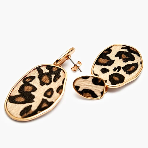 Новые модные геометрические винтажные леопардовые серьги для женщин Boho кожаные массивные висячие серьги ZA бижутерия - Окраска металла: Leopard