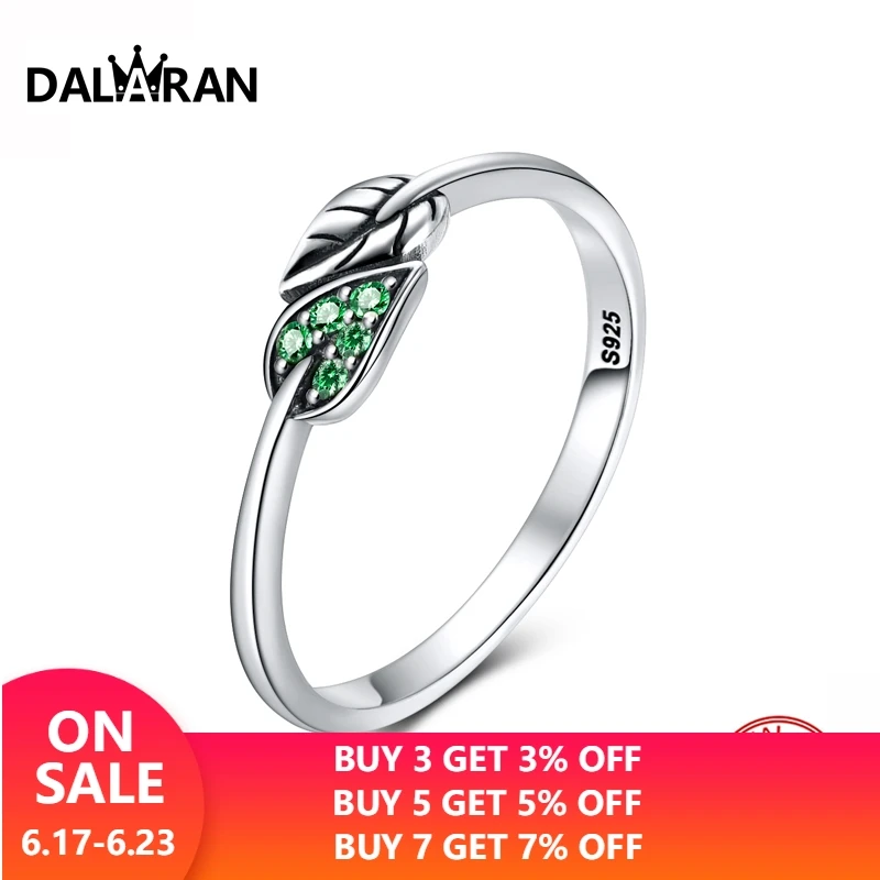 

DALARAN 100% 925 Sterling Silver Ring Youth Charm Personality Leaf Bright Eye Mature Female Hundred Matching Ring
