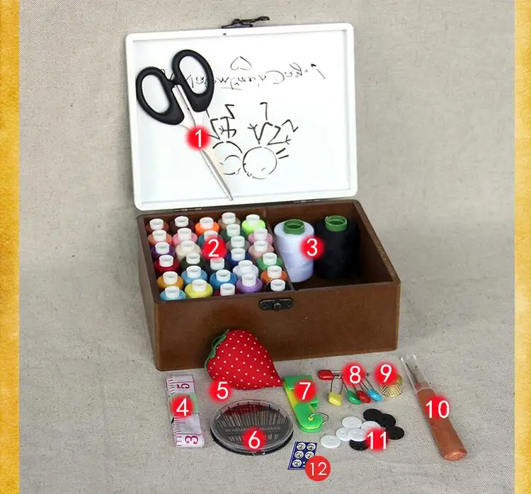 Креативная коробка для шитья из цельного дерева, органайзер в Корейском стиле, набор для шитья, бытовые нитки для ручного шитья, ящик для хранения инструментов