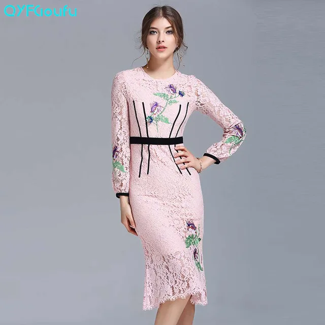 Pink Lace Sheath Dress