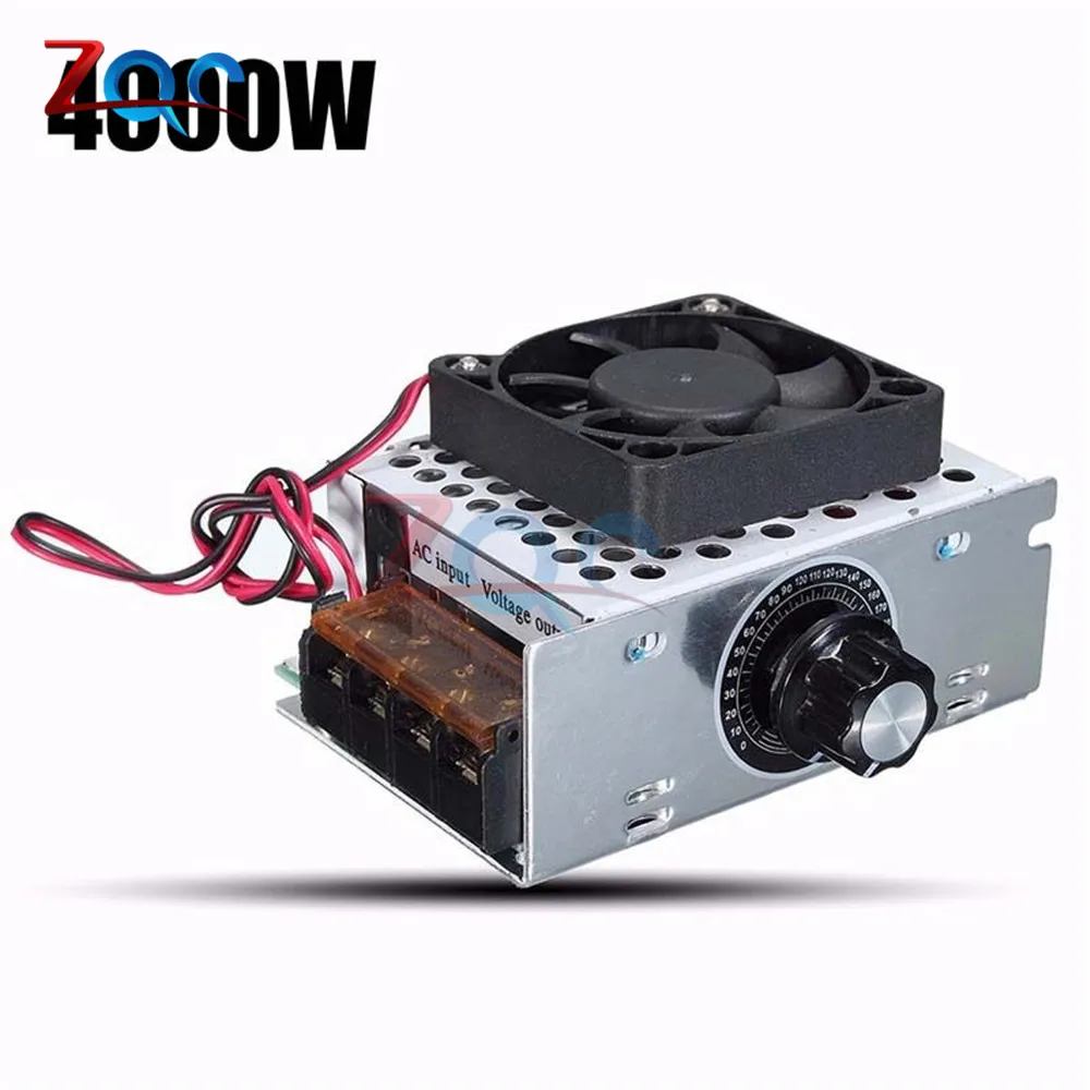 AC 220V 4000W Electric Motor Speed Controller Regulator SCR Temperature Voltage Regulator with Fan Big Power Brightness Dimmer
