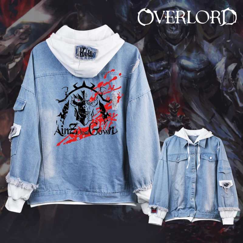 

COOL Anime OVERLORD Cosplay Jacket Women Men Casual Jeans Coat Autumn Hooded Sweatshirt Couple Denim Tops Outwear Game