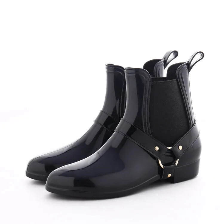 SWYIVY Womens Chelsea Boots PVC Waterproof 2018 Ladies Rainboots Adult Rain Boots Flat Fashion Rivet Female Rainboots Shoes Nice