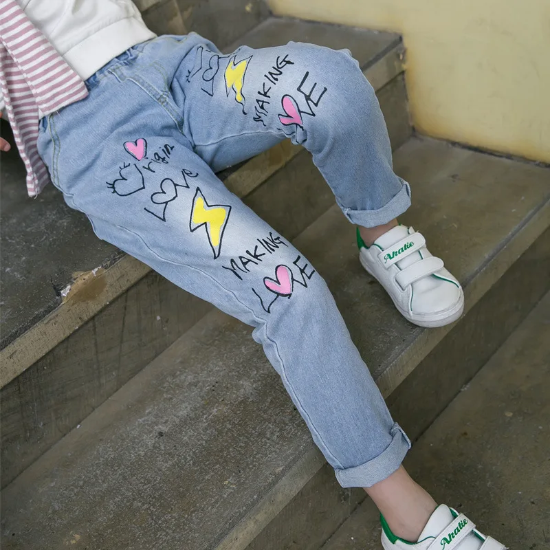 Buy Cute girl jeans fashion doodle pattern children