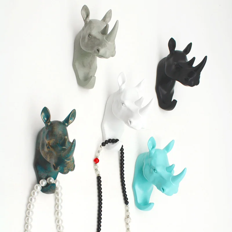 

Fashion Hanger Animal Style Coat Hat Clothes Hook Creative Rhinoceros Head Resin Wall Hook Key Jewellery bag Hanger