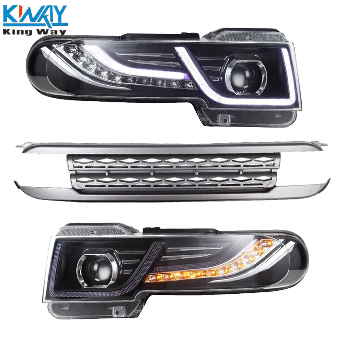 

King Way- Front LED Halo Projctor Headlight With Grille For 2007-14 Toyota FJ Cruiser