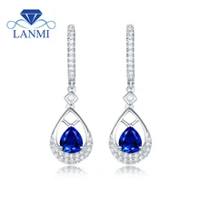 Любящим Груша 5x6 мм 14kt Белое золото натуральный серьги с голубым сапфиром серьги в виде капель для жены Рождество, хорошее ювелирное изделие, подарок WE050