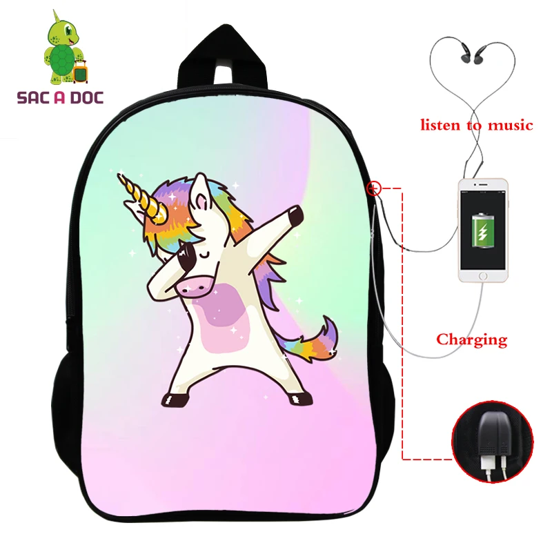 Рюкзак с единорогом Mochila Unicornio, рюкзак для ноутбука, рюкзак для подростков, женщин, мужчин, повседневный рюкзак с изображением Галактики, школьные сумки для путешествий, USB зарядка - Цвет: 21