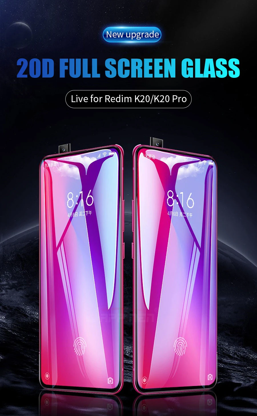 

2pcs/lot20D Full Glue Cover Tempered Glass For Xiaomi Mi 9 9T Pro 8 SE Lite A3 CC9e CC9 Redmi K20 Pro Note 7 7A Screen Protector