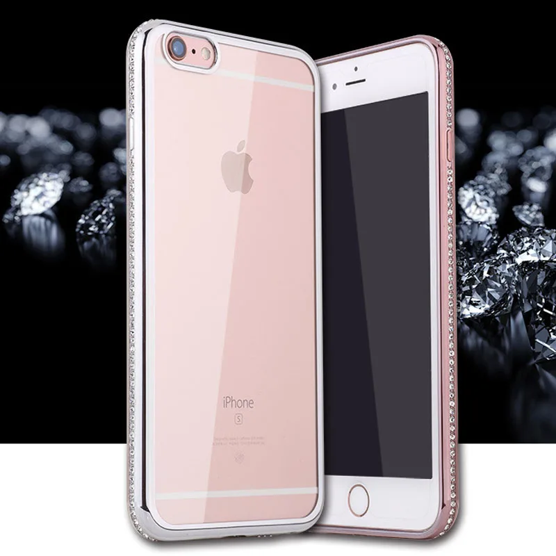 

Bling Dimaond Plating Bumper Case For iphone X 8 7 6 6s Plus Fitted Cases Fashion Crystal Rhinestone Clear Soft TPU Cover