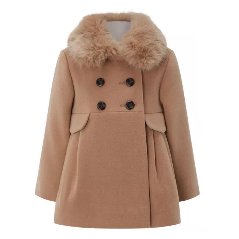 

Girls winter clothing khaki coat with fur winter cloth girl child jacket girl clothes