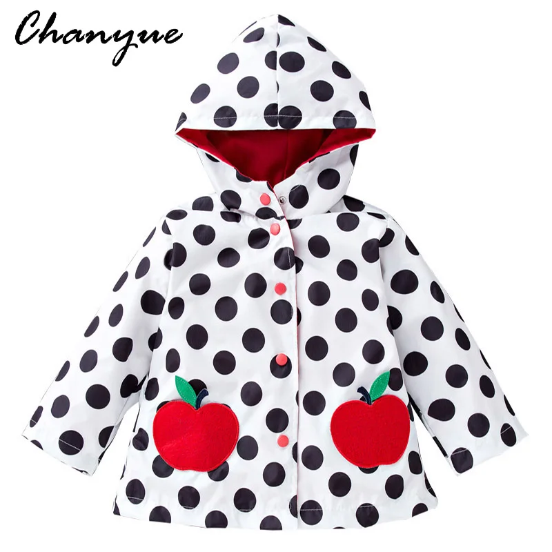 

Chanyue Girls Coat 2018 Spring Autumn Hooded Windbreak Girls Jacket Outerwear Polka Dot Print Children Raincoat Baby Coat