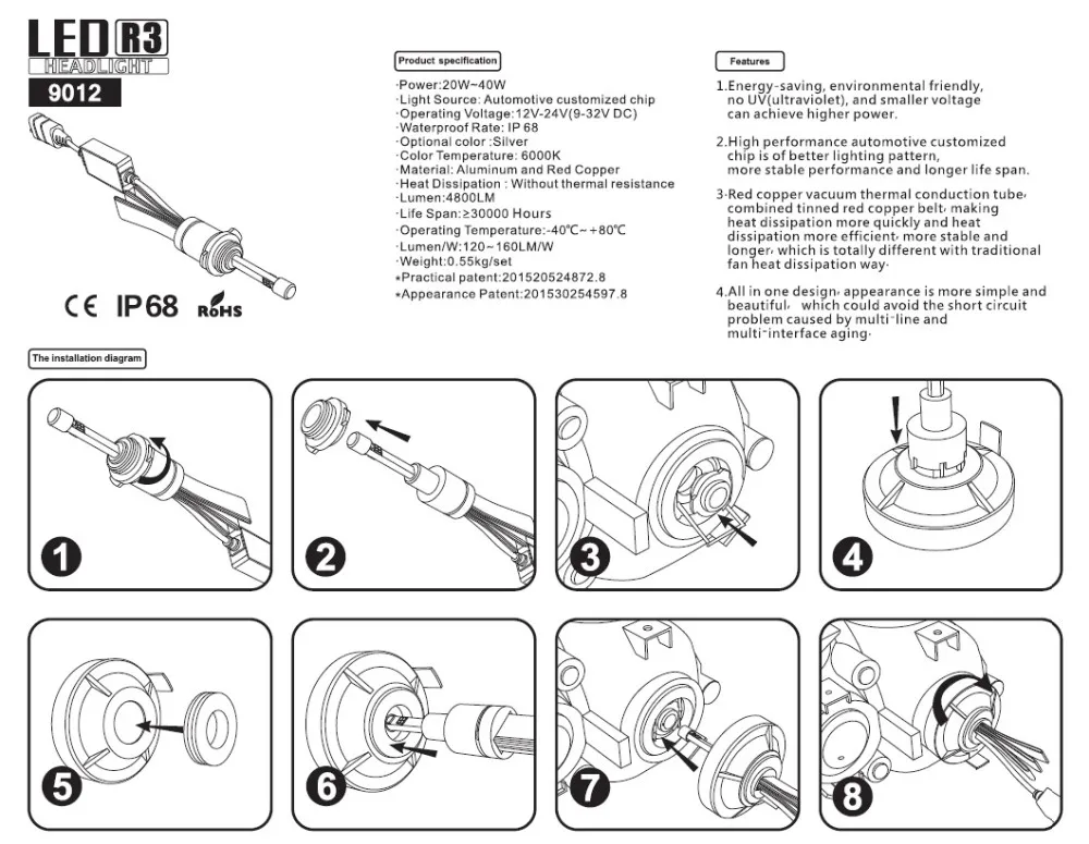R3 8000k 6000K 4300k Car styling LED Headlight Bulb XHP50 chip 9006 9012 H1 H4 H7 H3 H8 H9 H11 9005 Light Fog lamp Auto Headlamp car interior lights