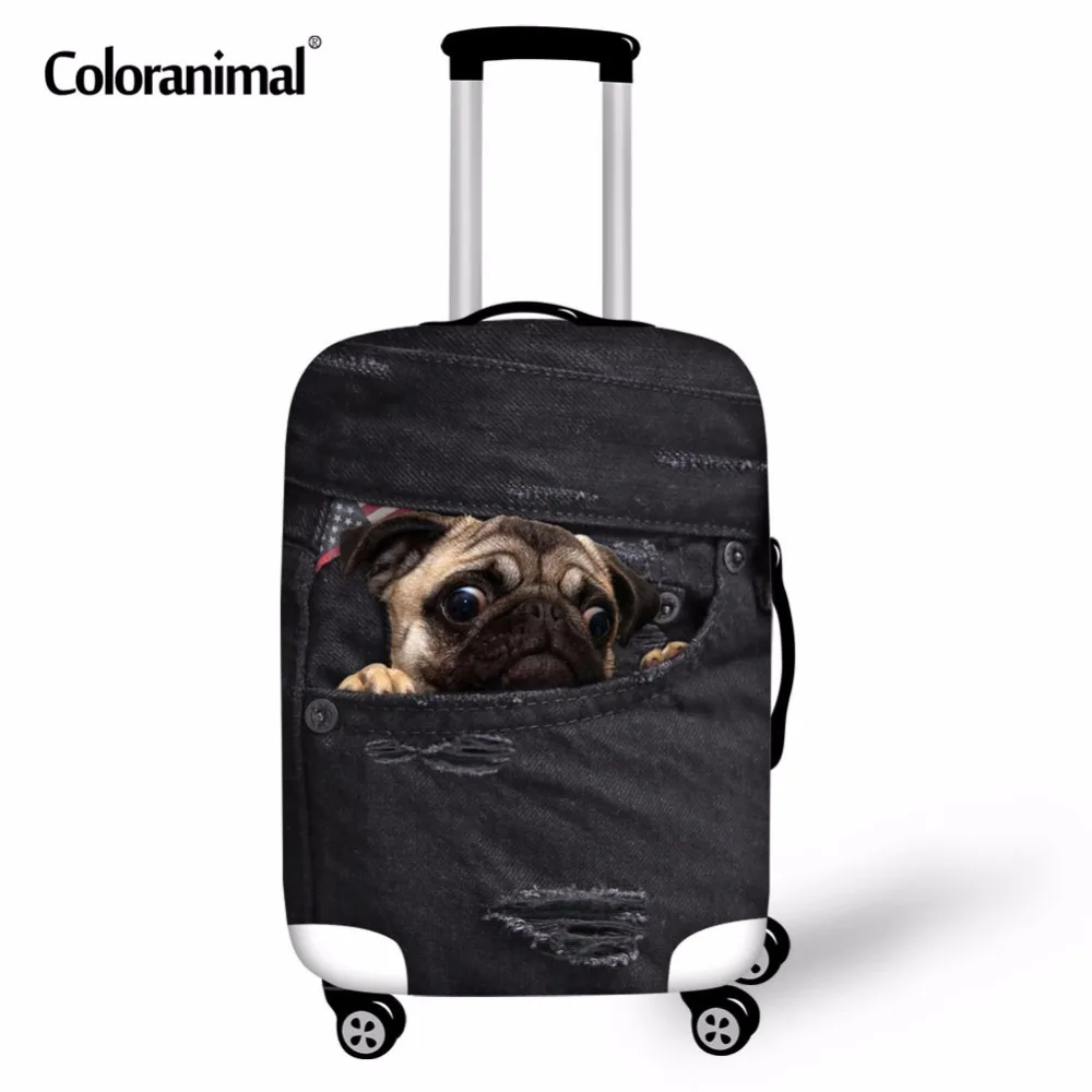 Цветной защитный чехол для багажа на колесиках для 18-30 дюймов, чемодан с милыми животными, собаками, мопсами, черная джинсовая эластичная сумка, дождевик, пылезащитный чехол
