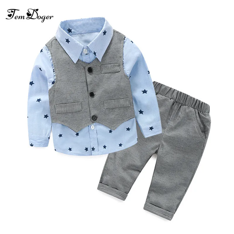 

New 2016 Autumn Baby Boys Gentleman Suits Infant/Newborn Baby Clothes Sets Kids Waistcoat+Shirt+Pants 3 Pcs Sets Children Suits