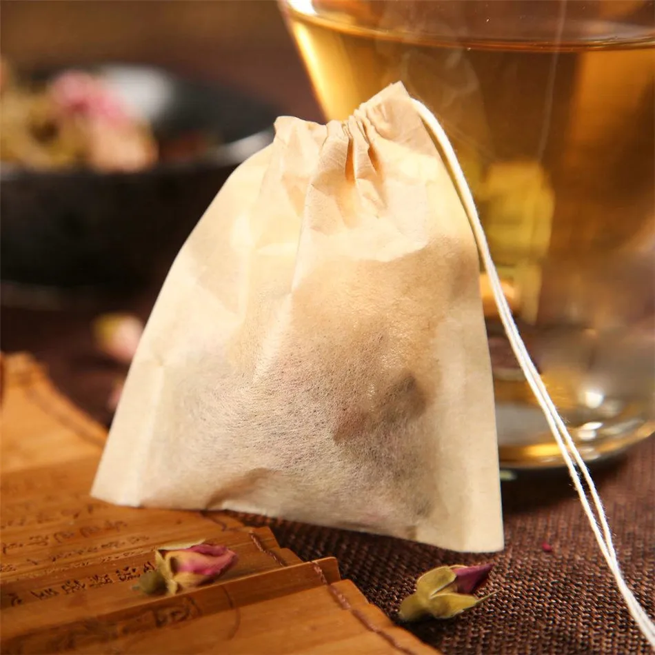 

SEAAN 100pcs/lot Tea Bag Filter Paper Bags Heat Seal Teabags Tea Strainer Infuser Wood Drawstring Tea Bag for Herb Loose Tea