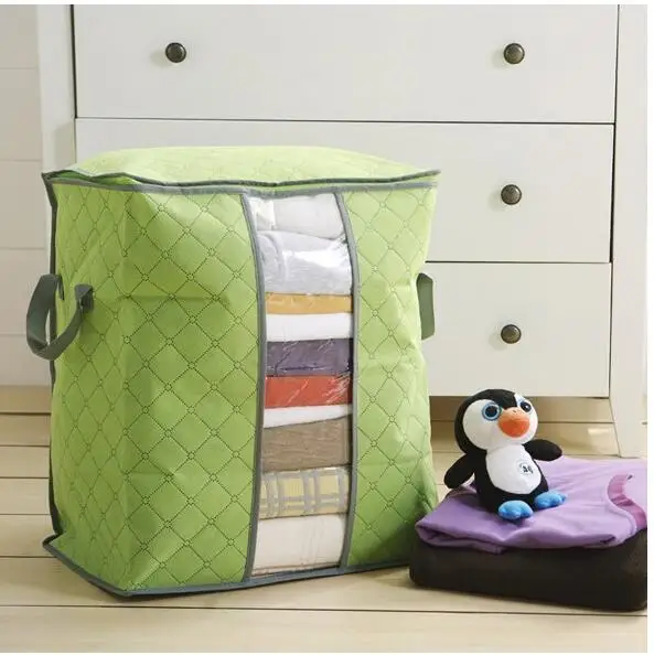 

Charcoal Storage Box Foldable Clothes Blanket Closet Organizer Bag Case Space Saving Practical Household Bamboo Tools