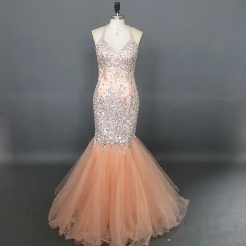 Real Dresses Vestido De Festa Halter Mermaid Accented Heavy Crystals Long Evening Party Gowns Robe Soiree Longue | Свадьбы и