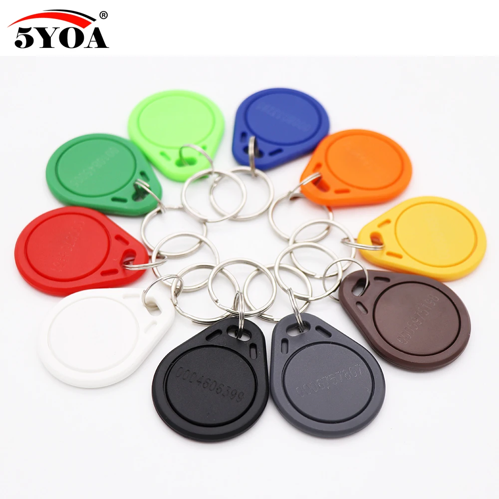 

50pcs EM4100 125khz ID Keyfob TK4100 Proximity RFID Tag Tags llaveros llavero Porta Chave Card Sticker Key Fob Token Ring Chip