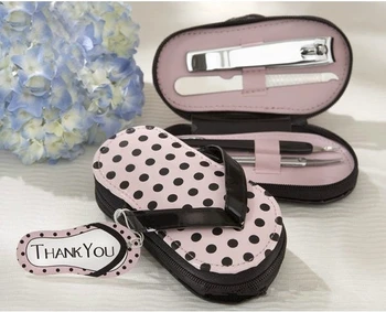 

150sets/lot Nail Care "Pink Polka Flip Flop" Four Pedicure Set Manicure Set Wedding Favor Gift usa