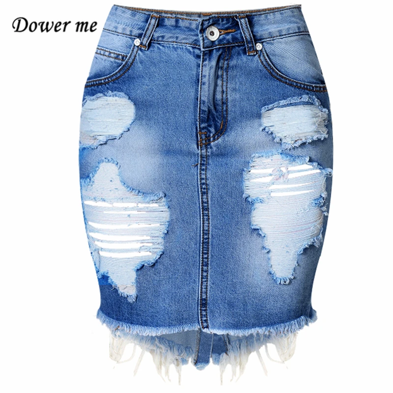 Hot Female Ripped Tassel Jeans Skirt Fashion Vintage Denim Skirts