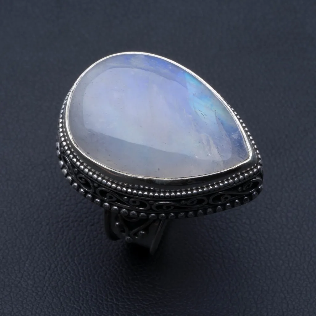 

Natural Rainbow Moonstone Vintage 925 Sterling Silver Ring, US Size 6.5 R3545
