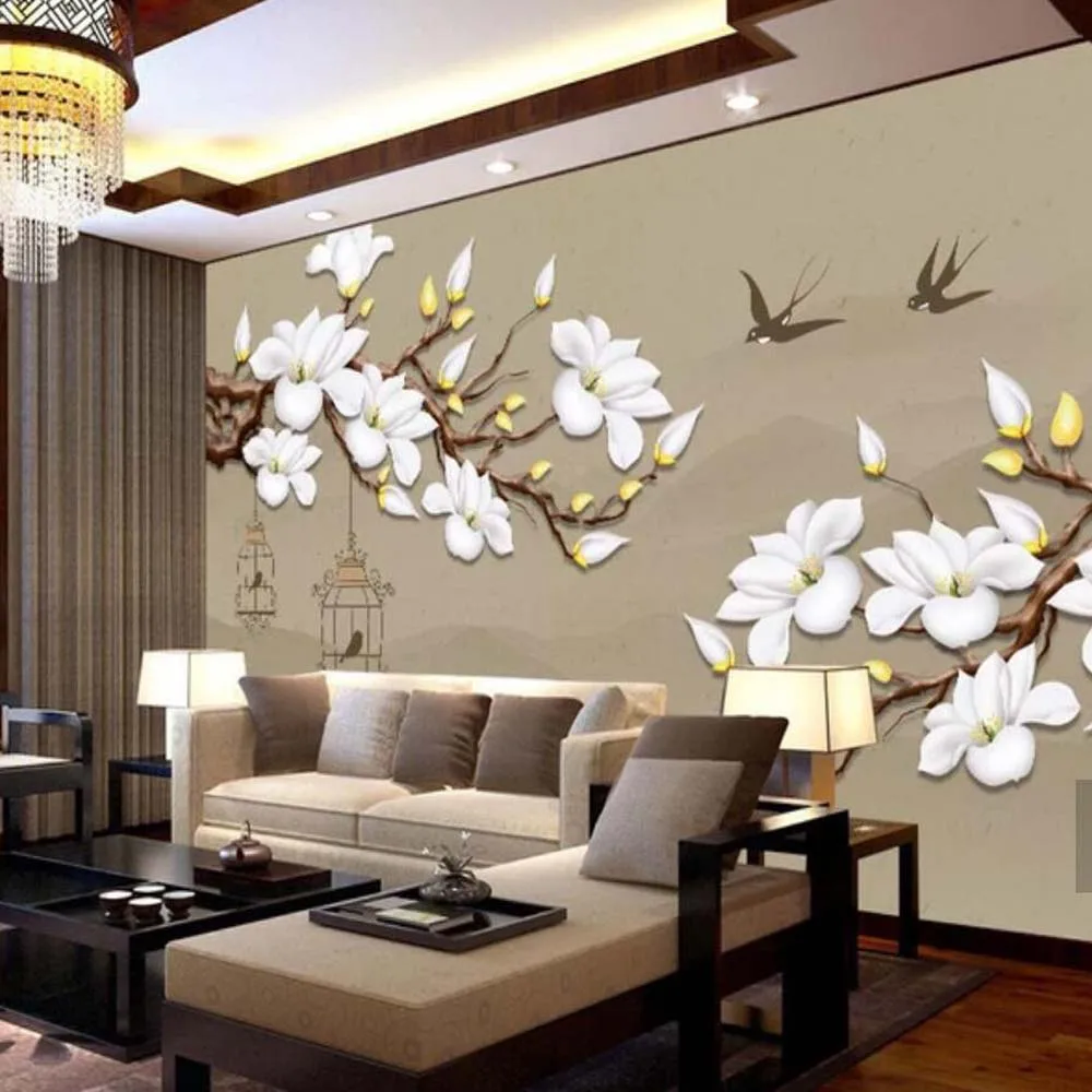 

3D Embossed Yulan Magnolia Flower Birdcage Floral Wallpaper Murals Wall Paper Roll for Living Room Wall Decor Painting Modern