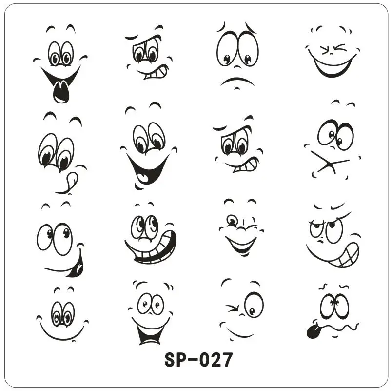 Happy Smile Face Cartoon Mows Nail Art Stamping Template 
