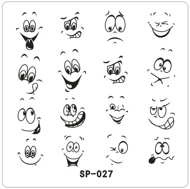 happy smile face cartoon mows nail art stamping template eyes open