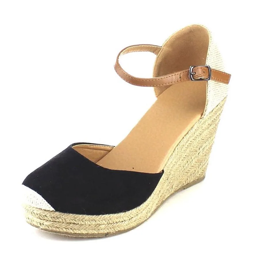 VTOTA/ г., летние женские босоножки Обувь на танкетке на высоком каблуке Женская обувь с открытым носком пляжная женская обувь модная римская обувь на платформе размера плюс - Цвет: Черный