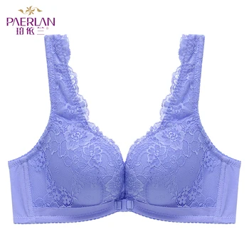 

PAERLAN New Sexy Front Buckle Lace Trim Adjustable 4 Color BraComfortable Gathered Double Strap 5/8 Cup Underwear