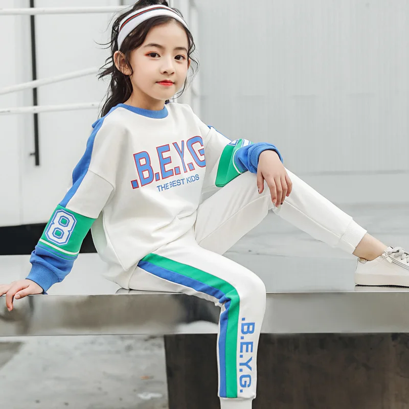 

Teenage Girls Clothes Set 5-12years Children Cotton Sweatshirt+Pants Two-Piece Casual Kids Girls falbala Spring Clothing Set