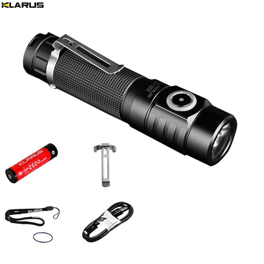 

KLARUS ST10 LED Flashlight CREE XM-L2 U2 1100LM beam distance 115 meter Lanterna+ 18650 Li-ion Battery + USB Charging Cord