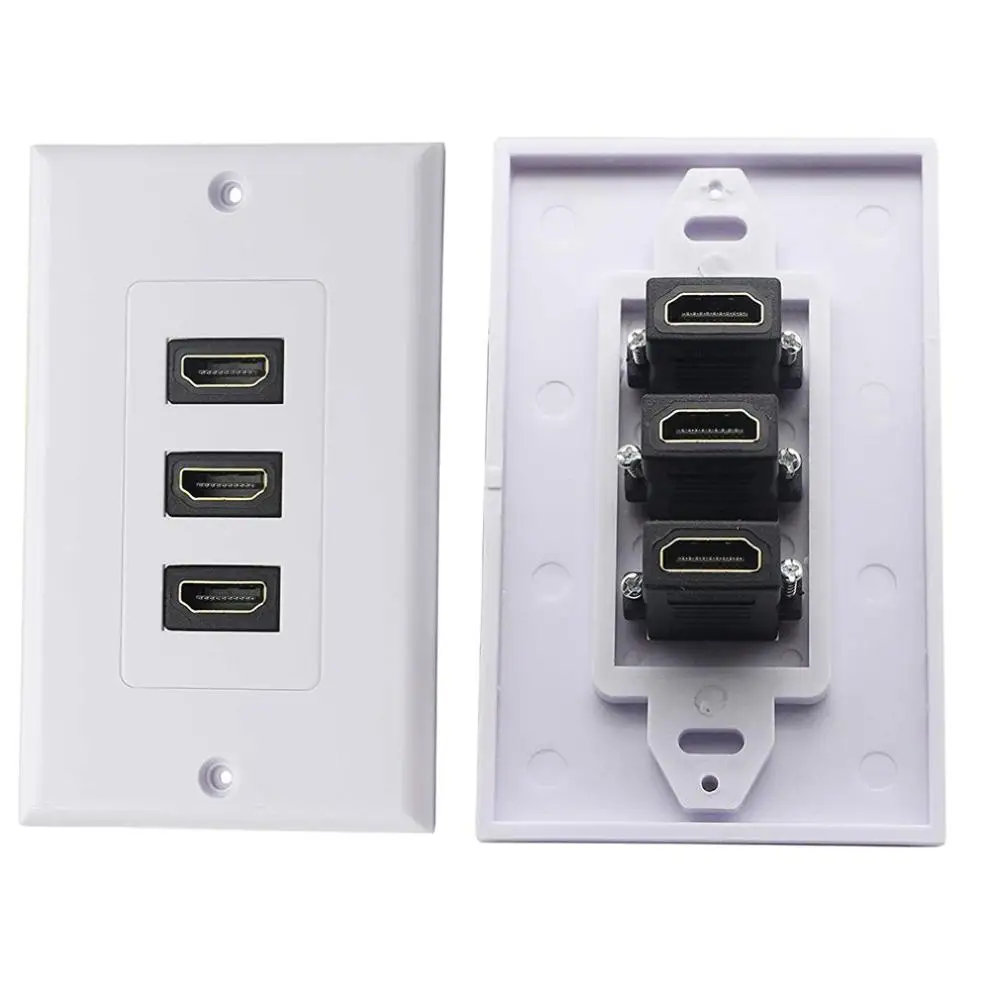 

Practical Three Connection Ports White Hdmi Lead Wall Plate Full Hd 1080 Tv Cable Faceplate Socket Connector