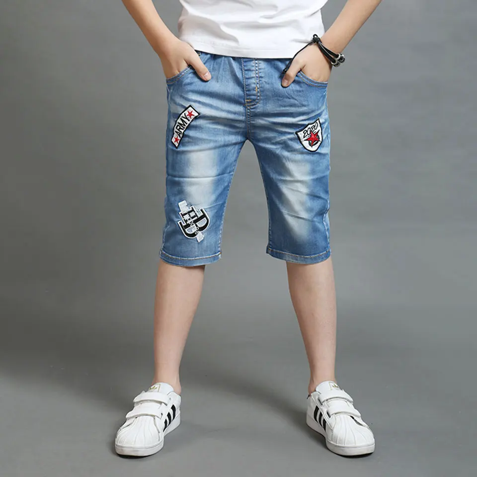 Короткие джинсы для мальчиков От 4 до 13 лет синего цвета Одежда для маленьких мальчиков летние модные мягкие и обычные детские джинсовые шорты для отдыха