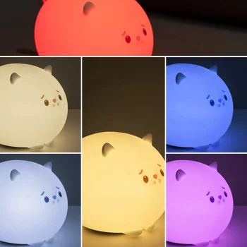 

Led Night Light With USB Cable Lamp Touch Silicone Cat-Shape Cartoon for Children Gift Bedside Bedroom Living Room Decoration