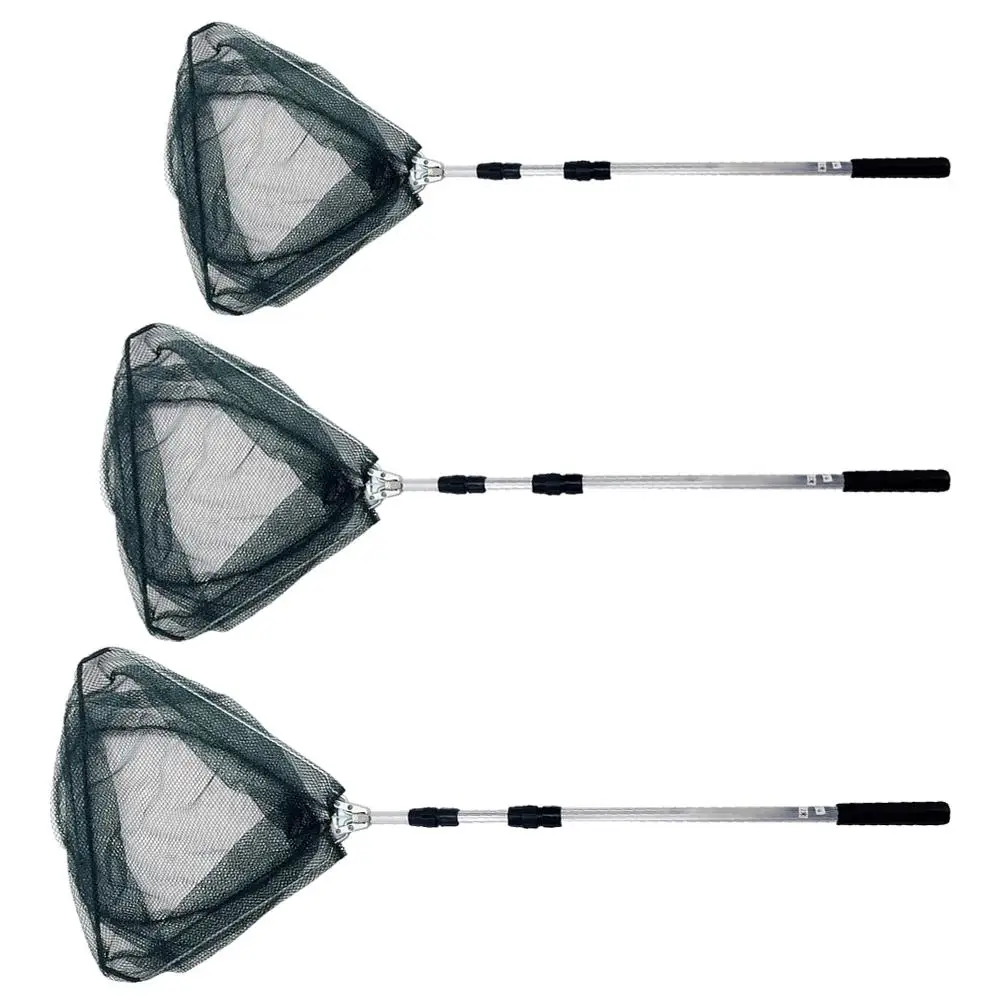 

One Aluminum Alloy Semi-automatic Triangle Folding Dip Net Dense Eye Head Fish Net 1.7/ 1.9/2.1m Outdoor Fishing Camping Tool