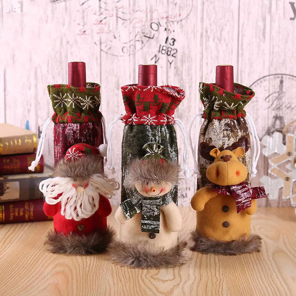 

Stockings & Gift Holders Wine Bottle Cover Bags Decor Home Party Xmas Elk Clothes Christmas