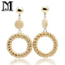 JiaMu Fashion Popular stud long young rattan round wood tassel earrings for women hand making party wedding jewellery delicate