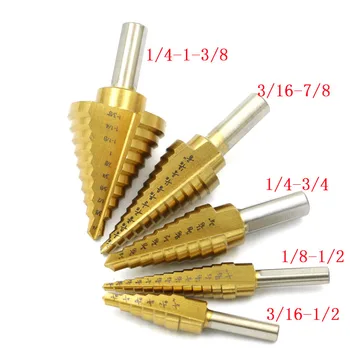 

5pcs Titanium Straight Groove HSS Metal Step Drill Bit Hole Cutter Wood Cone Core Drilling Saw Power Drills Tool